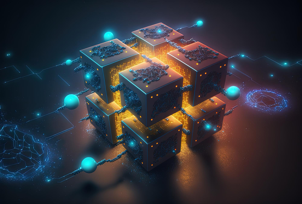 a cubes with glowing lights and wires